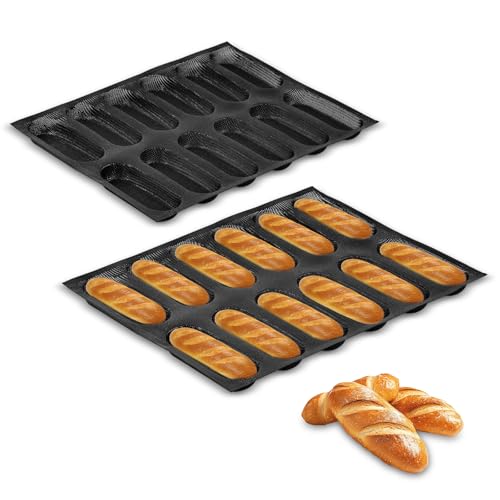 Upgraded Silicone Perforated Baking Forms, Sandwich Mold, French Baguette Bread Pan, Food Mat, Non-Stick Baking Liners (1PCS, 12 Loaf_11.8x15.7 inch) - size: 1 PCS, 12 Loaf_11.8x15.7 inch