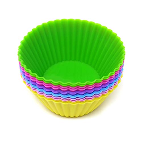 "Honbay 12PCS Silicone Reusable Cake Cups Sets Baking Cups Nonstick Muffin Cups Cake Liners Molds Cupcake Holders for Making Muffin, Chocolate, Bread (6 Color, 2.76 Inch)" - style: Round