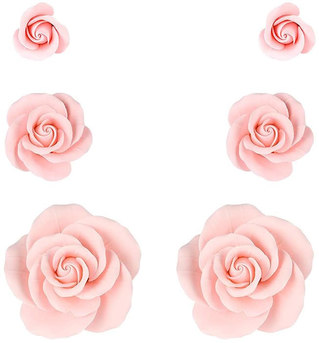 O'Creme Garden Roses Gumpaste Flower Set - Pink Edible Flowers for Cake Decorating - Sugar Flowers for Cakes, Candy, Cupcakes - Birthday, Wedding, Valentines, 3 Different Sizes, 2 of Each - color: Pink
