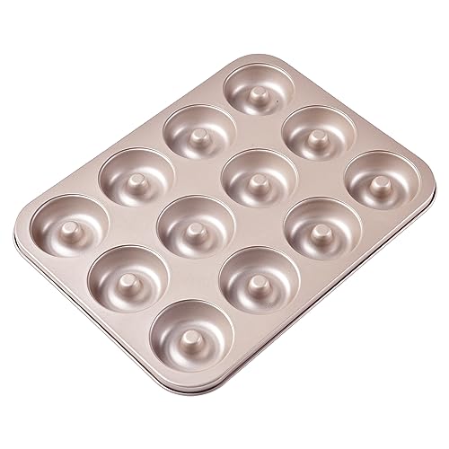 Donut Pan, 12-Cavity Non-Stick Dount Mold Cake Pan Pattern Doughnut Bakeware for Oven Baking (Champagne Gold) - size: 12 Cavity Round