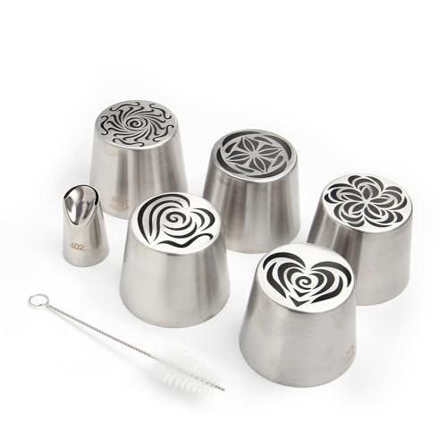 5 Pieces Stainless Steel XXL Russian Icing Nozzle Kit with 1 Ruffle Tip - color: SILVER SET13