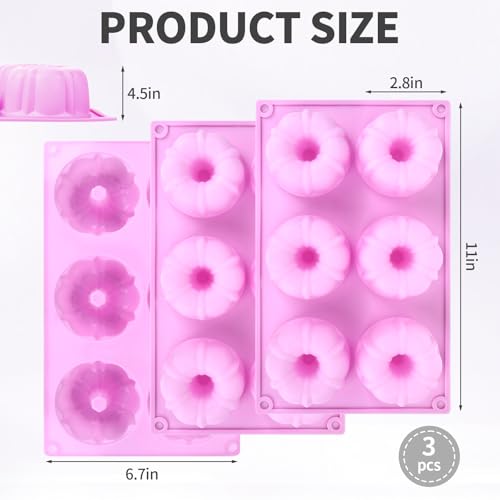 3 PCS Bundt Cake Pans for Baking, Non-stick Silicone Molds for Baking Jellies, Muffins, Donuts，Cookies, Cupcakes，6-Cavity Mini Cake Pans(Pumpkin,Purple)