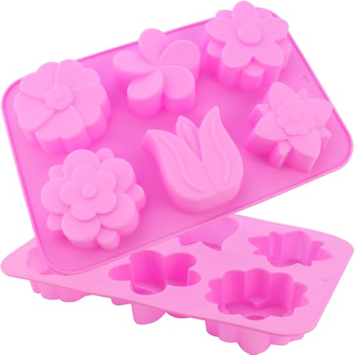 2 Packs 6-Cavity Silicone Flower Mold Assorted for Soap Baking