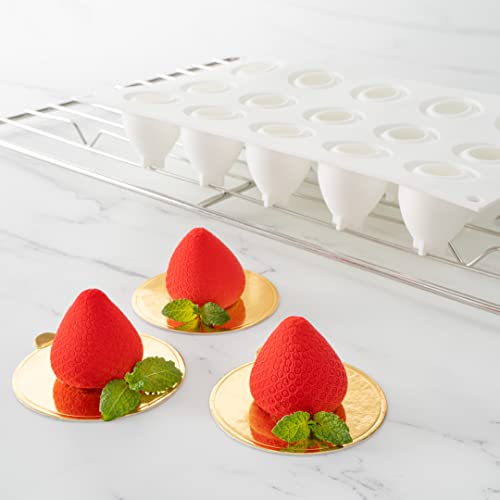 Pastry Tek 15 Cavities Strawberry Silicone Mold, 1 Oven-Ready Strawberry Mold - Flexible, Freezable, White Silicone Fruit Silicone Mold, Easy Release, For Baking - Restaurantware - size: 1 Count, style: Strawberry 15 Compartment
