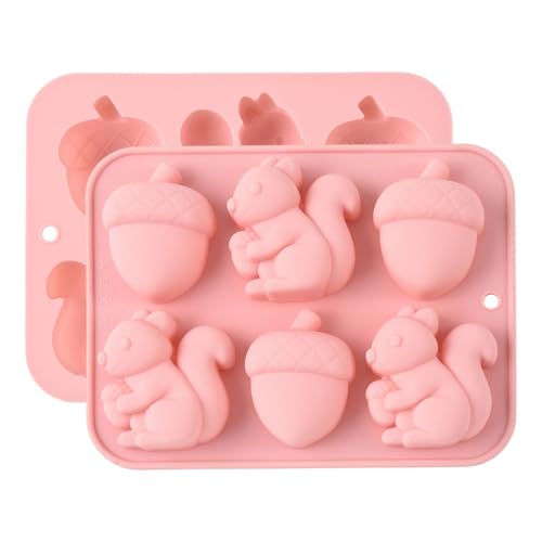 Airssory 2 pcs Fall Theme Molds Autumn Squirrel Acorn Silicone Mold Pink 16.4x12.8x2.4cm for Thanksgiving Day Baking Candy Chocolate Fondant Decorative Molding - color: Fall Theme Molds