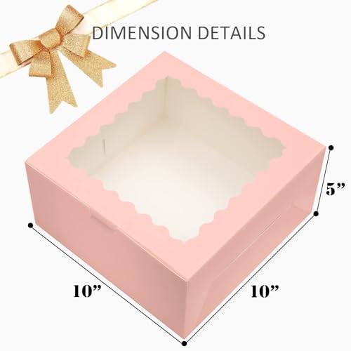 Bakepacker 10"x10"x5" Pink Cake Boxes with Window, 18 Sets - color: Pink, 10"x10"x5", 18Pcs