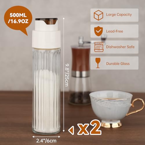 NiHome 16.9oz Sugar Dispenser,Ribbed Glass Jar,Auto Pour for Coffee Bar,2PC - size: 16.9 OZ (2PCS)