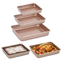 3-Pack Roasting Pan Set, Nonstick Baking Tray, Rectangular Bakeware for Oven, Non-Toxic Coating and Durable Quality (Champagne Gold) - color: Champagne Gold