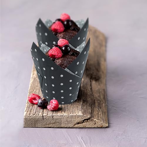 200 Pcs Polka Dot Tulip Cupcake Liners Black Muffin Baking Liners - color: Dot