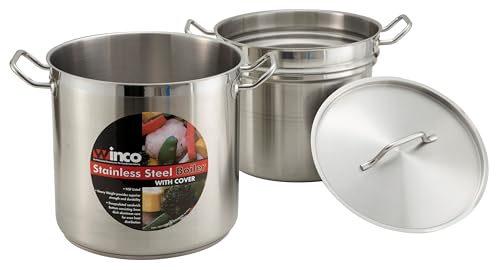 Winco 16 qt Stainless Steel Double Boiler with Cover