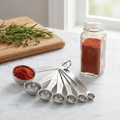 Stainless Steel Measuring Set, Stackable Design Metal Cups and Spoons, Engraved Markings for Dry and Liquid Ingredients 7PCS Silver(spoon) - color: Silver(spoon), size: 7PCS