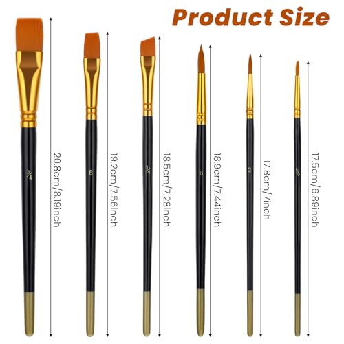 simarro Cake Painting Brushes, 6 Pcs 6 Size Nylon Soft Hair Cake Paint Brush Food Decorating Brushes Tools