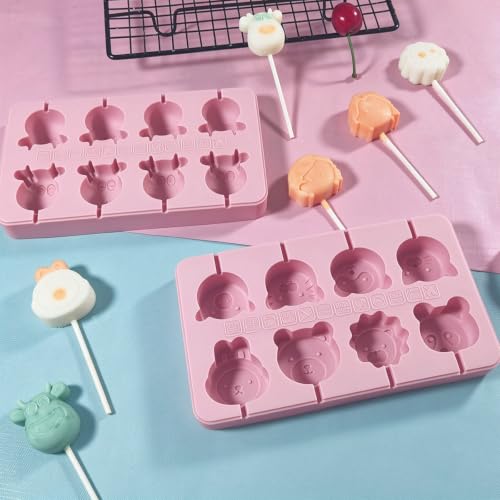 2Pack Animals Silicone Lollipop Molds Kit with Sticks for Hard Candy - color: 2pcs Animal D