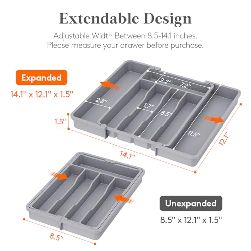 Lifewit Expandable Silverware Drawer Organizer, Kitchen Utensil Tray - color: Gray, size: Medium Wide(8.5-14''W x 12''D)