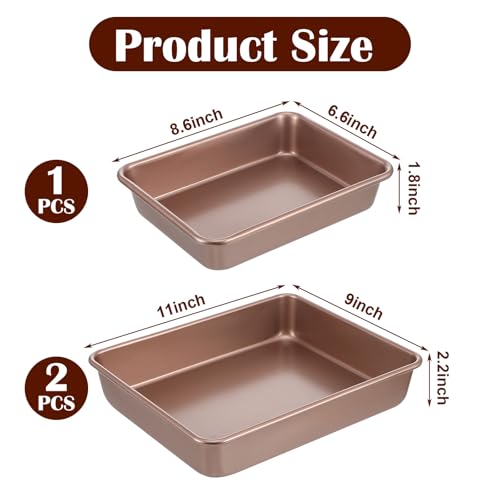 3 Pack Gold Rectangle Deep Baking Pans Set for Oven Heavy Duty Nonstick Cake Pans Baking Oven Tray for Cookie Brownie Cake Bread, 11x9x2 & 8.6x6.6 Inches, Easy Clean