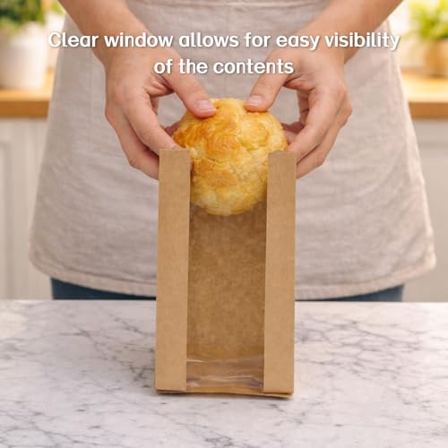 WIKDAY Cookie Bags with Window 50PCS Small Paper Treat Bread Bakery Bags - size: Small Size (3.5" x 2.3" x 7.5") with Stickers A
