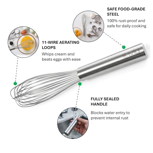 WALLFARM Balloon Whisk for Cooking, 11 Inch Stainless Steel