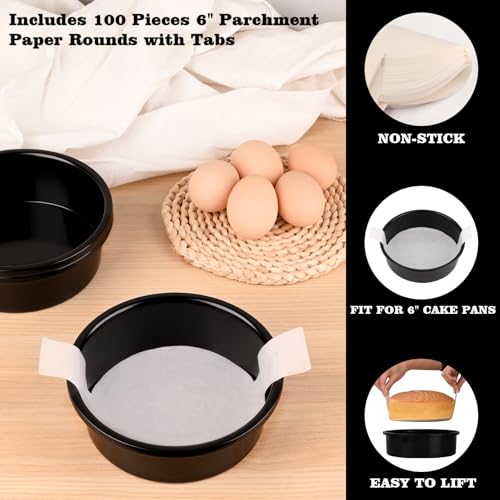 HUAKENER 6 Inch Cake Pan, 6" Round Cake Pan with Parchment Paper - size: 6 Inch without Handles
