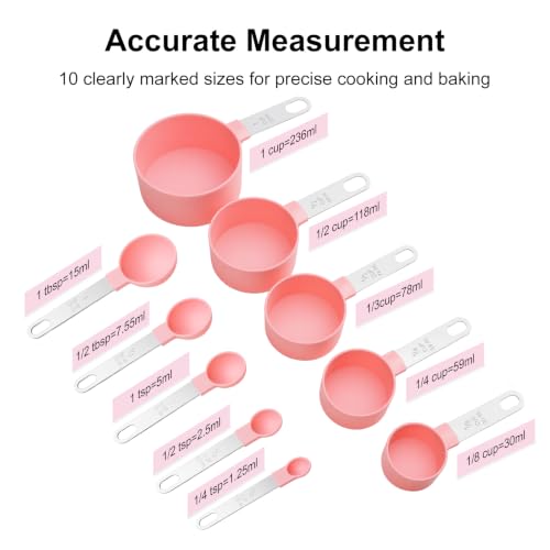 Measuring Cups and Spoons Set, 10-Piece with Stainless Steel Handles, Pink - color: Pink 10 Pcs