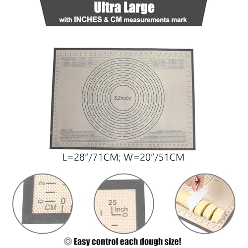 Non-slip Silicone Pastry Mat 28X20 inch Large Baking Mat with Measurements - color: Gray, size: 28"L x 20"W