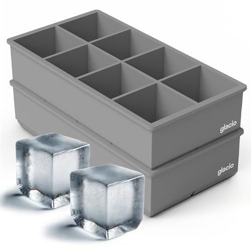 Ice Cube Molds, 2 Pack Silicone Trays for 8 Large Square Cubes - color: 2" Cube (Gray)