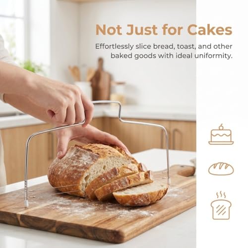 Limen 2Pcs Cake Leveler Adjustable - Stainless Steel Bow-Shaped Double Wire Cake Cutter,Silver Layering Slicing Tool for Bread and Toast,32 x 16 cm
