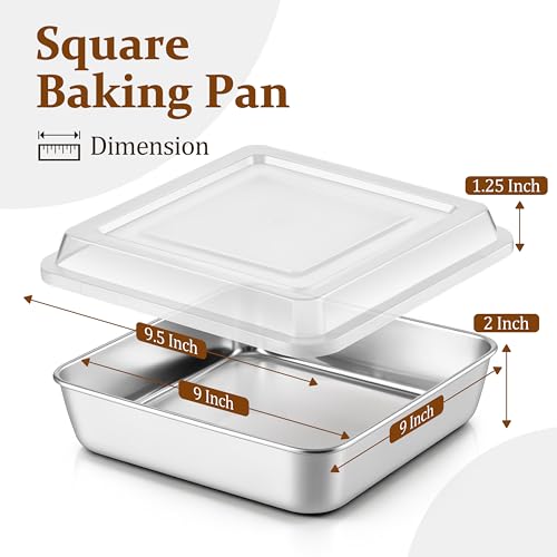 LIANYU 9 Inch Baking Pan Set with Lid, Square Cake Pan for Lasagna Brownie - size: 9 x 9 Inch