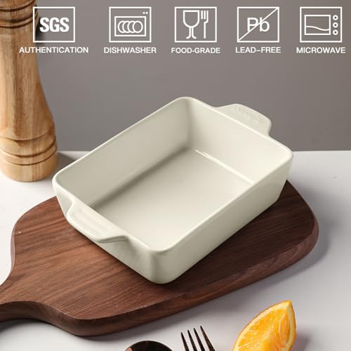Sweejar Ceramic Baking Dish, Rectangular Small Baking Pan with Double Handles, 20 Oz for Cooking, Brownie, Kitchen, 6.5 x 4.9 x 1.8 Inches(Beige) - color: Beige, size: Rectangle 6.5 x 4.9IN