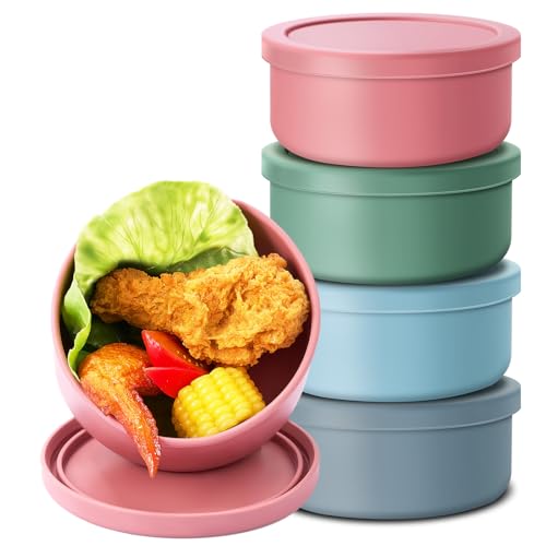 4 Pcs 24 Fl oz Silicone Food Containers with Lids, Leakproof Lunch