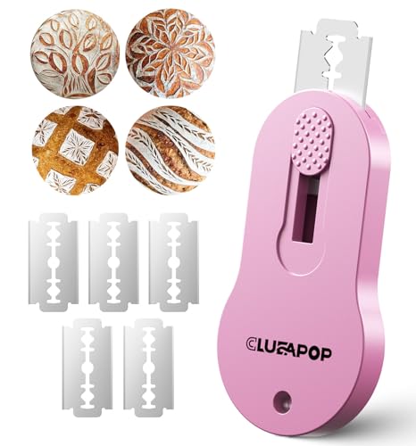 CLUEAPOP Bread Lame, Extractable & Magnetic Dough Scoring Tool - Professional Sourdough Scoring Tool - Sourdough Bread Baking & Bread Scoring Tool - Scoring Patterns Booklet & 5 Razor Blades - color: Peony