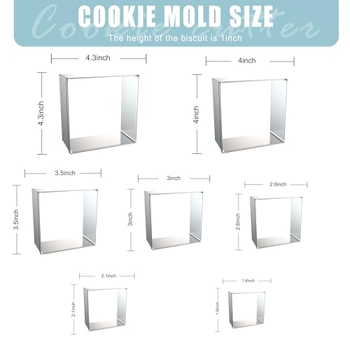 ZADE Square Cookie Cutter Set, 7pcs Different Size Square Biscuit Mold - color: Square