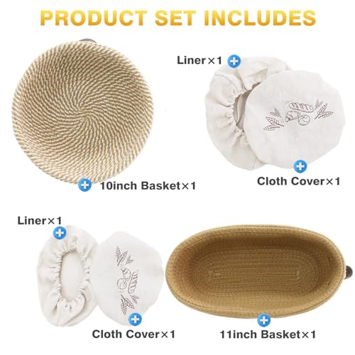 Nikkar Banneton Bread Proofing Basket Set of 2, 10 Inch Round 11Inch Oval - size: 10"Round+11"Oval