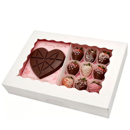 30Pcs Cookie Boxes 14x10x2.5in Auto-popup, White Dessert Cajas Para Postres with Window for Bakery, Treat, Chocolate Covered Strawberries, Macaroon, Donuts, Pies, Cookies, Muffins, Pastries