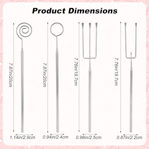 4pcs Chocolate Dipping Tools, Stainless Steel Candy Dipping Fork Spoon Set Fondue Forks Baking Supplies Accessories Suitable for Candy Making Truffles Cake Decorating