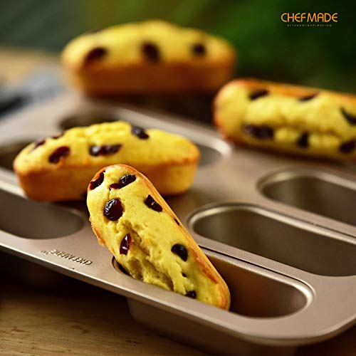 CHEFMADE Twinkie Cake Pan, 8-Cavity Non-Stick Mini Hotdog-Shaped Muffin Eclair Bakeware for Oven Baking (Champagne Gold) - size: Twinkie 8 Cups