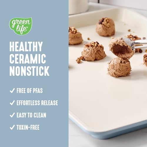 GreenLife 18” x 13” Ceramic Nonstick Half Cookie Sheet, Blue Haze - color: Blue Haze, size: 18" x 13" Half Baking Sheet