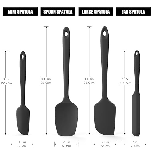 Doosu 600°F Heat Resistant Silicone Spatula Scrapers (Set of 4, Black) - color: Black, size: Set of 4
