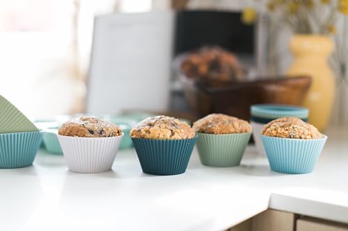 The Silicone Kitchen Reusable JUMBO Silicone Baking Cup, Non-Toxic, BPA Free, Dishwasher Safe, Jumbo, 12 Pack, White Blue Green - size: Jumbo