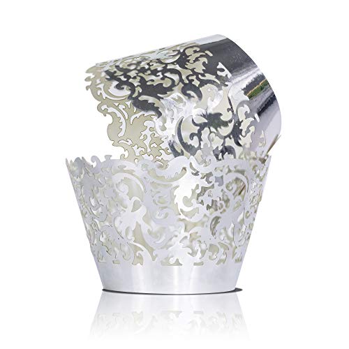 YOZATIA 60 Silver Vine Lace Cupcake Wrapper, Laser Cut Cupcake Liners for Weddings Birthdays Tea Parties and any Special Event- Silver - color: Silver