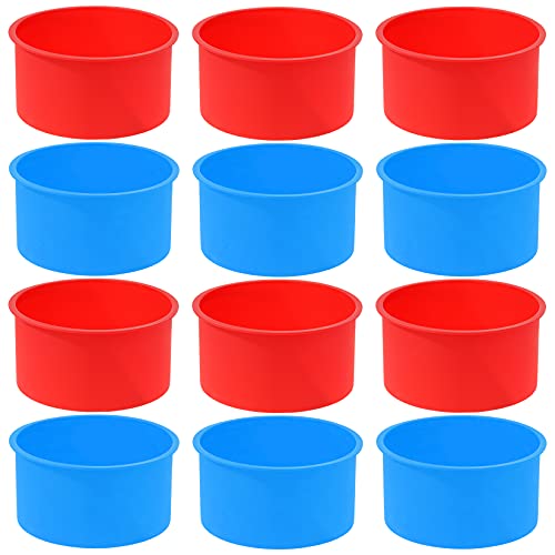 12pcs Silicone Cake Mold Baking Round Cake Molds 4 Inch Non-Stick Baking Pan Kitchen Silicone Cake Molds for Baking(Red, Blue, 4inch) - color: Red,Blue