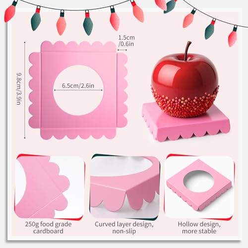 Weysat 100 Pcs Candy Apple Boxes, Pink Base Clear PET with Hole Top - color: Pink