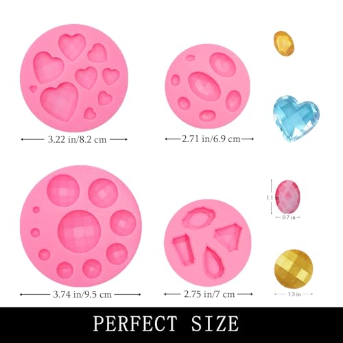 Gems Heart Fondant Molds Silicone, 4 Pakcs Sphere Round Cake Pop Mold for Cupcake Toppers Candy Clay Gem Tools for Birthday Wedding Party - color: 4Packs Gems Silicone Molds