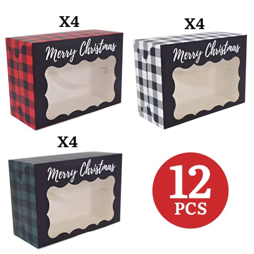 Christmas Cookie Boxes - 12 Pack - Plaid Bakery Gift Box with Window - color: Buffalo Plaid Christmas