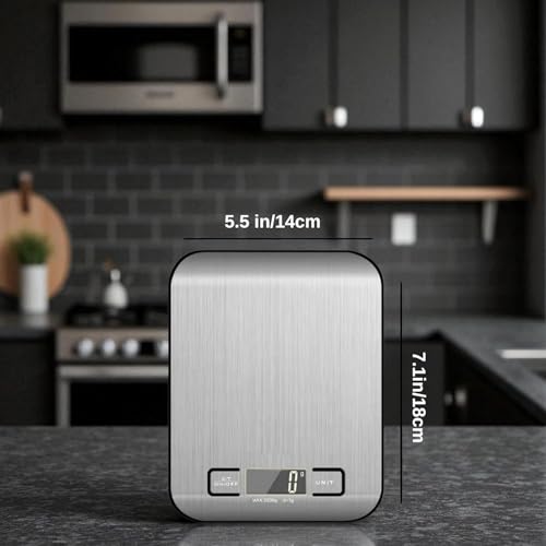 Digital Kitchen Scale, 11lb Stainless Steel Food Scale with LCD Display, 6 Units Tare Function, 0.05oz/1g Precision for Baking (Black) - color: Black