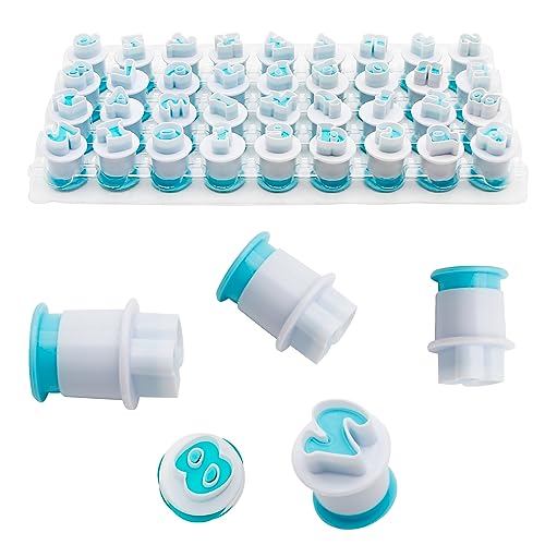 26PCS/Set Cookie Stamp Impress Cookie Cutters Alphabet Letter Cake Biscuit Mold Letter Shape DIY Cookie Biscuit Alphabet Cake Tool Embosser Cutter (Lower Case Shape with Number) - size: Style 1