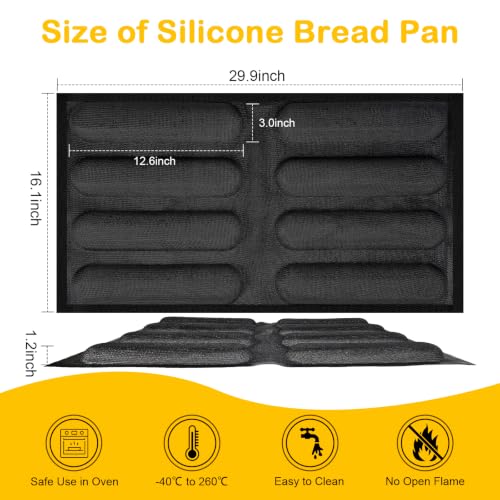 Silicone Perforated Baking Forms, 8-Loaf Baguette Bread Pan & French Bread Baking Pan, Reusable Perforated Baking Mat & Silicone Molds for Baking (29.92x16.14inch, Black) - size: 8-Loaf