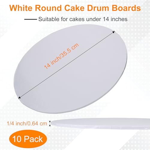 14 inch Round Cake Drum Boards, Dulinkas 1/4 Inch Thick White Corrugated Cardboard Cake Base Grease-Resistant Cake Boards for Multi-Layer Cakes, Weddings & Parties 10 Pack - size: 14 inch
