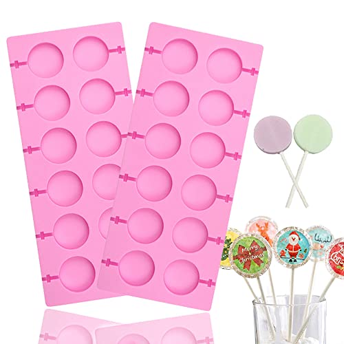 Silicone Lollipop Molds,2 Pack 12-Capacity Round Chocolate Hard Candy Molds Nonstick Sucker Molds for Halloween Christmas Parties