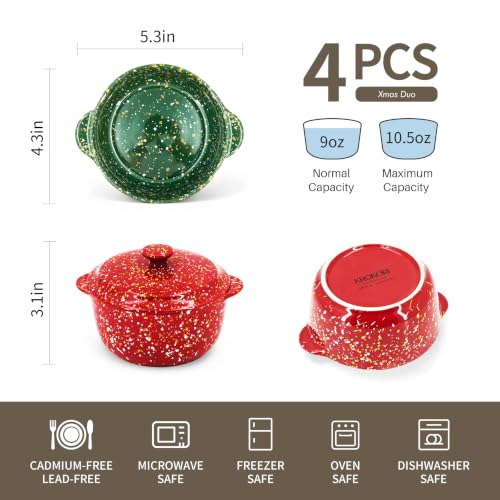 10 oz Ceramic Mini Cocotte Set of 4 for Oven (Xmas Duo) - color: Xmas Duo