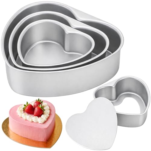 Youeon 3 Pcs Heart Shaped Cake Pans with Removable Bottom, 6/8/10 Inch Aluminum Cheesecake Baking Pans, Nonstick Heart Cake Mold Set for Valentine's Day, Wedding, Birthday, Anniversary, DIY Desserts
